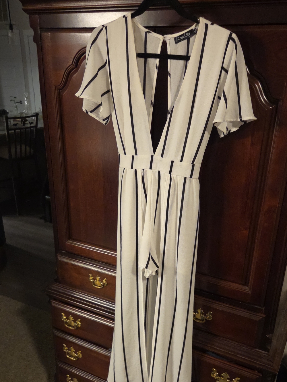 Striped White & Black V-Neck Maxi High/low Romper